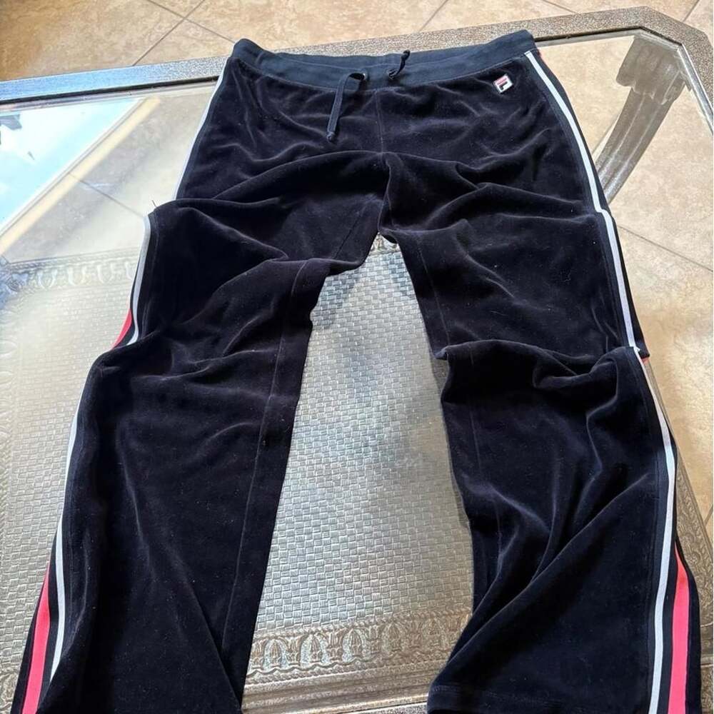 Fila Black Velour Sweatpants Striped Track Pants